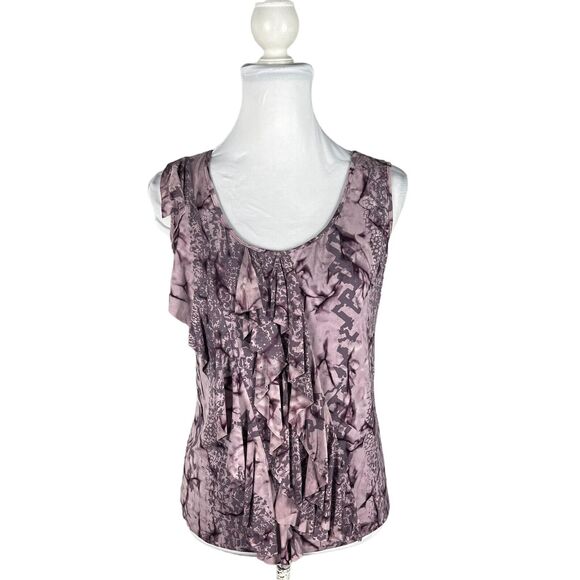 DUNIA Size S Purple Sleeveless Top Ruffle Watercolor Dye Soft Tank - Picture 1 of 7